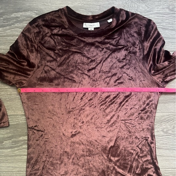 Vince Brown Velvet Velour 3/4 Sleeve Crew Neck Top Winter Fall Work Party Size M - Picture 8 of 9